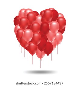 3D object Elastic bunch of red balloons in love heart shape flat art vector design illustration with simple shape perfect for birthday or anniversary and Valentine asset