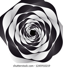3D object flower. Dynamic illusion in the style of Escher. Geometric pattern with visual distortion effect. Optical illusion. Op art. Isolated on white background. 
