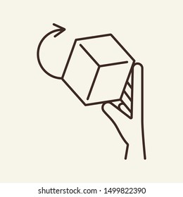 3D object line icon. Cube, hand, game. Technology concept. Can be used for topics like innovation, toy, prototype