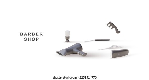 3d objects kit for barber shop on a white background. Vector illustration.	