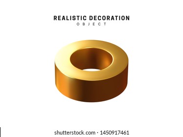 3d objects realistic metallic gold color. Geometric elements isolated on white background. Geometry shapes. vector illustration