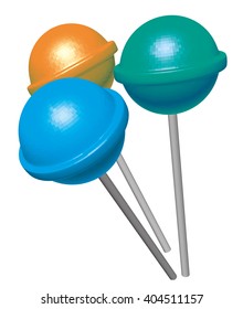3D objects of three lolly pops. Sweet candies objects. 