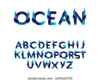 3d ocean font set in vector illustration