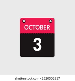 Calendario 3D del 3 de octubre Fecha, mes Icono Ilustrador de Vector
