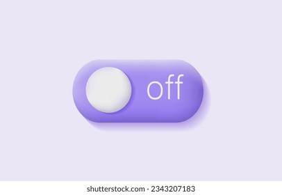 3d off toggle button. Purple slide bar icon. Unlock and lock. Software user interface. Modern vector illustration.