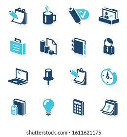3D office and business icon set, clean vector designed web elements in blue color