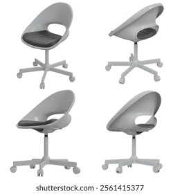 3D office chair in quarter view. Transparent background. 2K image.