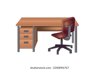 3D office table or desk on a white background. Vector illustration