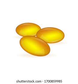 3d oil capsule for marketing design. Golden omega 3 on white background. Cosmetic symbol icon. . Logo design. Isolated vector sign symbol.