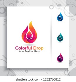 3d oil and water drop logo designs with colorful concept, illustration water drop with modern style design vector.