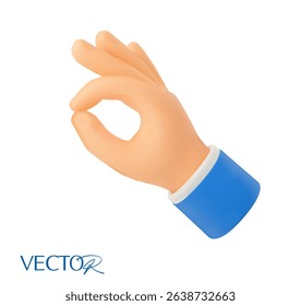 3d okay hand gesture in minimal style. Okay sign icon in 3d vector