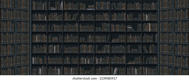 3D Old Books On Big Bookshelves In Library. EPS10 Vector