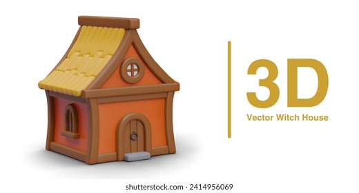 3D old house, exterior view. Witch house. Vector template for Halloween landscapes and scenes. Color element for game of magicians and sorcerers. Web design in childish style