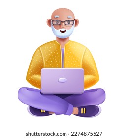 3D old man telemedicine concept, vector video doctor call, healthcare virtual meeting digital shop. Senior male character design, cartoon elder person online remote work. 3D smiling old person clipart