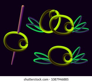 3d olives green neon tubed logo rounded.  Great for Poster, Sale Banner, Advertising. Isolated on dark background.