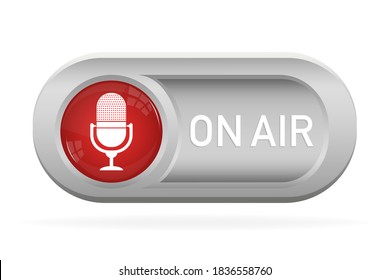 3d on air button for banner design. Red on air button with light background. Internet button on white background. Vector illustration.