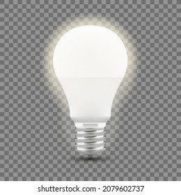 3D On Glowing LED Light Bulb With Shadow On White Background. EPS10 Vector