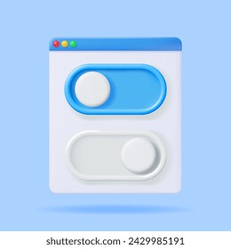 3D On and Off Buttons Switch in Browser Window Isolated. Render Slider Bars Selector. Switcher Yes or Not. Off and On Position in Circle Shape. Unlock and Lock. Vector Illustration