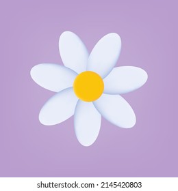 3d one white flower. Seven petals chamomile or daisy, stylized contemporary art. Nature icon. Isolated flower for wedding decoration, cards, vector illustration, design constructor element.
