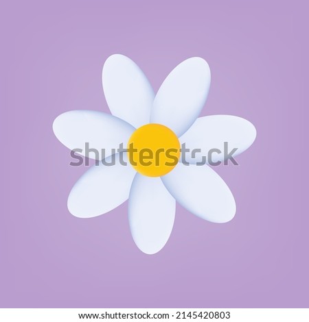 3d one white flower. Seven petals chamomile or daisy, stylized contemporary art. Nature icon. Isolated flower for wedding decoration, cards, vector illustration, design constructor element.