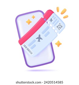 3D online airplane tickets Airline ticket booking ideas for travel from airlines to vacation destinations. 3D vector Illustration.
