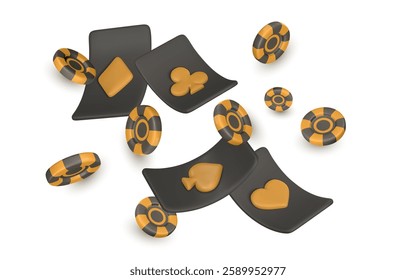 3d online casino game concept. Playing cards, poker chips, dice. Gambling concept. Vector illustration.