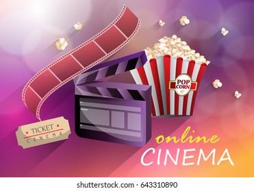 3D online cinema on color background. Concept for web site,ads,poster,placard and promotion material.Also useful for flyer,banner and marketing on social network