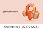 3D Online delivery tracking concept. Realistic 3d Design of Fast respond delivery package shipping on mobile. Online order tracking in Trendy colors. Vector illustration in cartoon minimal style.