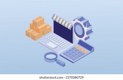 3D Online inventory control.3D design.isometric vector design Illustration.