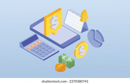 3D online invoice app.3D design.isometric vector design Illustration.