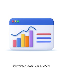 3d Online marketing, financial report chart, data analysis, and web development concept. Sales, increase money growth icon, progress marketing. 3d rendering. Vector illustration