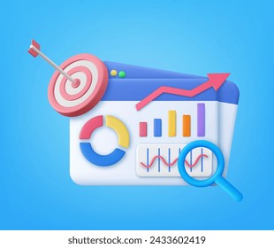 3d Online marketing, financial report chart, data analysis, and web development concept. SEO search engine optimization concept. 3d rendering. Vector illustration