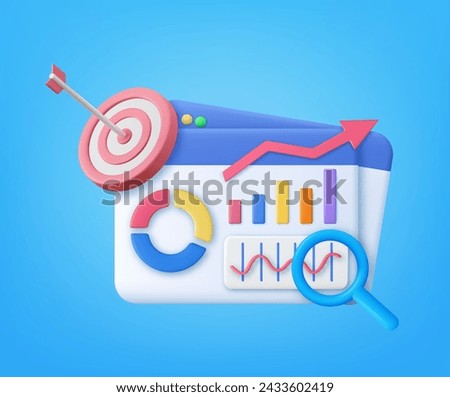 3d Online marketing, financial report chart, data analysis, and web development concept. SEO search engine optimization concept. 3d rendering. Vector illustration