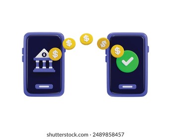 3D Online money bank transfer icon on Bank payment successful icon, money online payment success, bank payment, business finance, payment on mobile bank icon