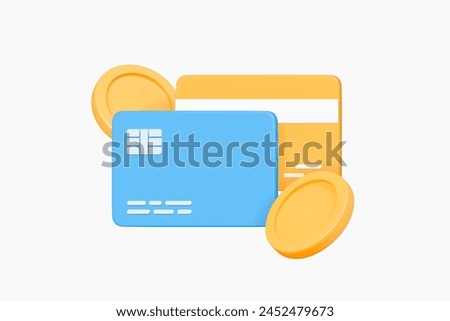 3D Online payment concept. Credit cards with floating gold coins. Online transfer money. Purchase and shopping. Financial transactions. Cartoon creative design icon. 3D Vector illustration