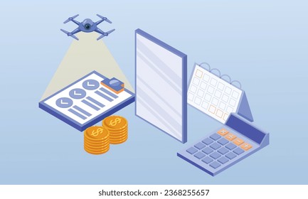 3D Online Payroll.on blue background.3D design.isometric vector design Illustration.