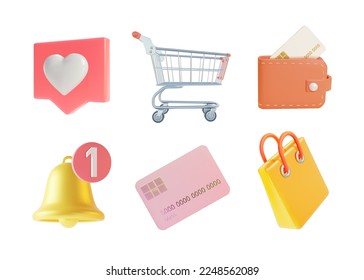 3d Online Shopping Concept Icon Set Plasticine Cartoon Style. Vector illustration