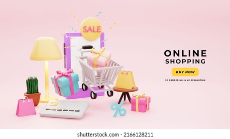 3d Online Shopping With Realistic Image. 3d Background Is Perfect For Promotion, Ecommerce And Commercial. Claymation Style In 4k Resolution