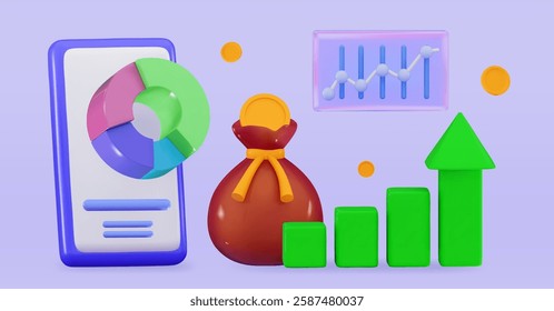 3D online trading Investment Business graph on application concept Analyzing investment money cash and exchange with finance
