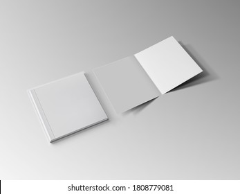 3D Open Blank Clear Square Book On Gray Background. EPS10 Vector