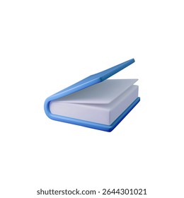 3d Open book vector illustration with a sleek blue design, perfect for educational themes, learning concepts, and digital literature projects. Ideal for e-learning resources and editorial use.