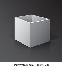3D Open Box Mockup. Box on white background with reflection and shadows. Vector illustration