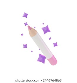 3d Open Bright Pink Lip Pencil Cartoon Design Style Isolated on a White Background. Vector illustration of Makeup Cosmetic Product Concept