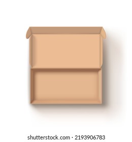 3D Open Brown Cardboard Box With Shadow. EPS10 Vector