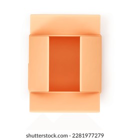 3d open cardboard box icon top view isolated on white background. Render delivery cargo box with fragile care sign symbol, handling with care, protection from water rain. 3d cartoon vector