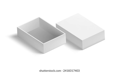 3D Open And Close Clear Empty White Cardboard Package Box. EPS10 Vector