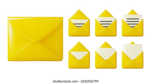 3d open and closed mail envelope with letter, postcard. Realistic notifications sign, news subscription, unread email. Vector rendered illustration