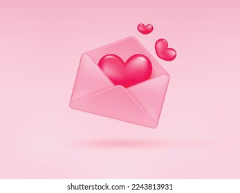 3d open envelope letter with white heart isolated. Love message on social media concept. Heart vector,Heart icon,Heart symbol vector.