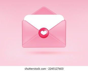 3d open envelope letter with white heart isolated. Love message on social media concept. Heart vector,Heart icon,Heart symbol vector.