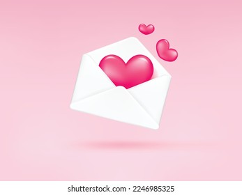 3d open envelope letter with white heart isolated. Love message on social media concept. Heart vector,Heart icon,Heart symbol vector.